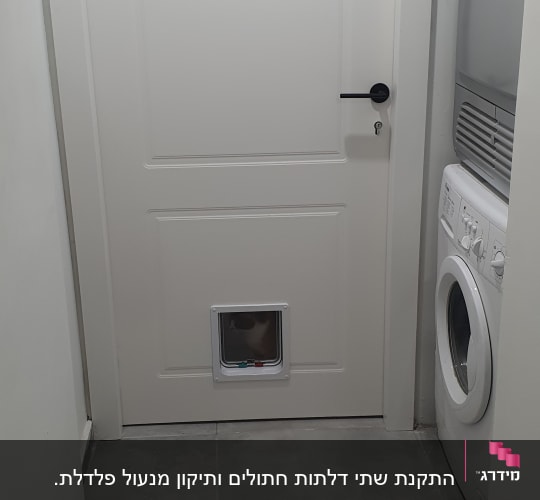 דלת לבנה עם ידית שחורה ודלת לחיות מחמד